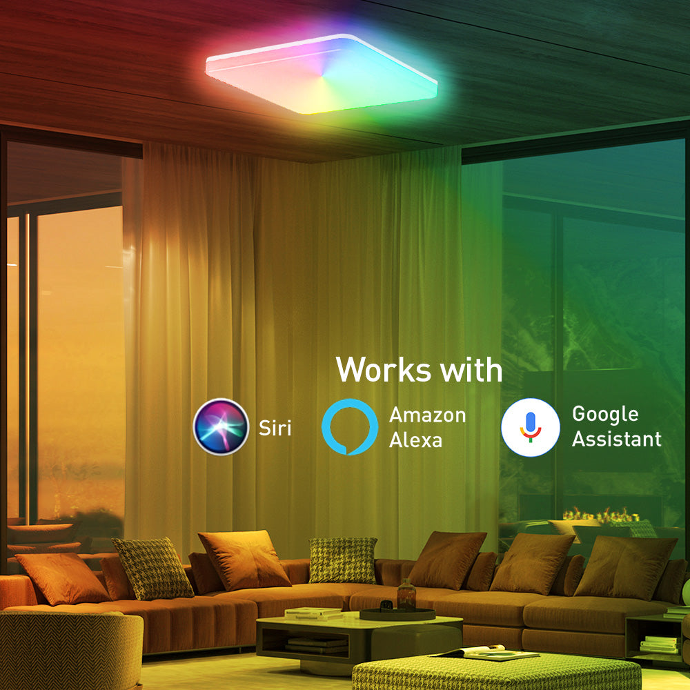 Smart WiFi Ceiling Light, RGB, 24W, Square, White - TELLUR