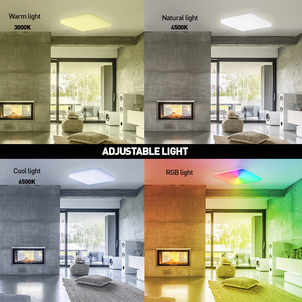 Smart WiFi Ceiling Light, RGB, 24W, Square, White - TELLUR