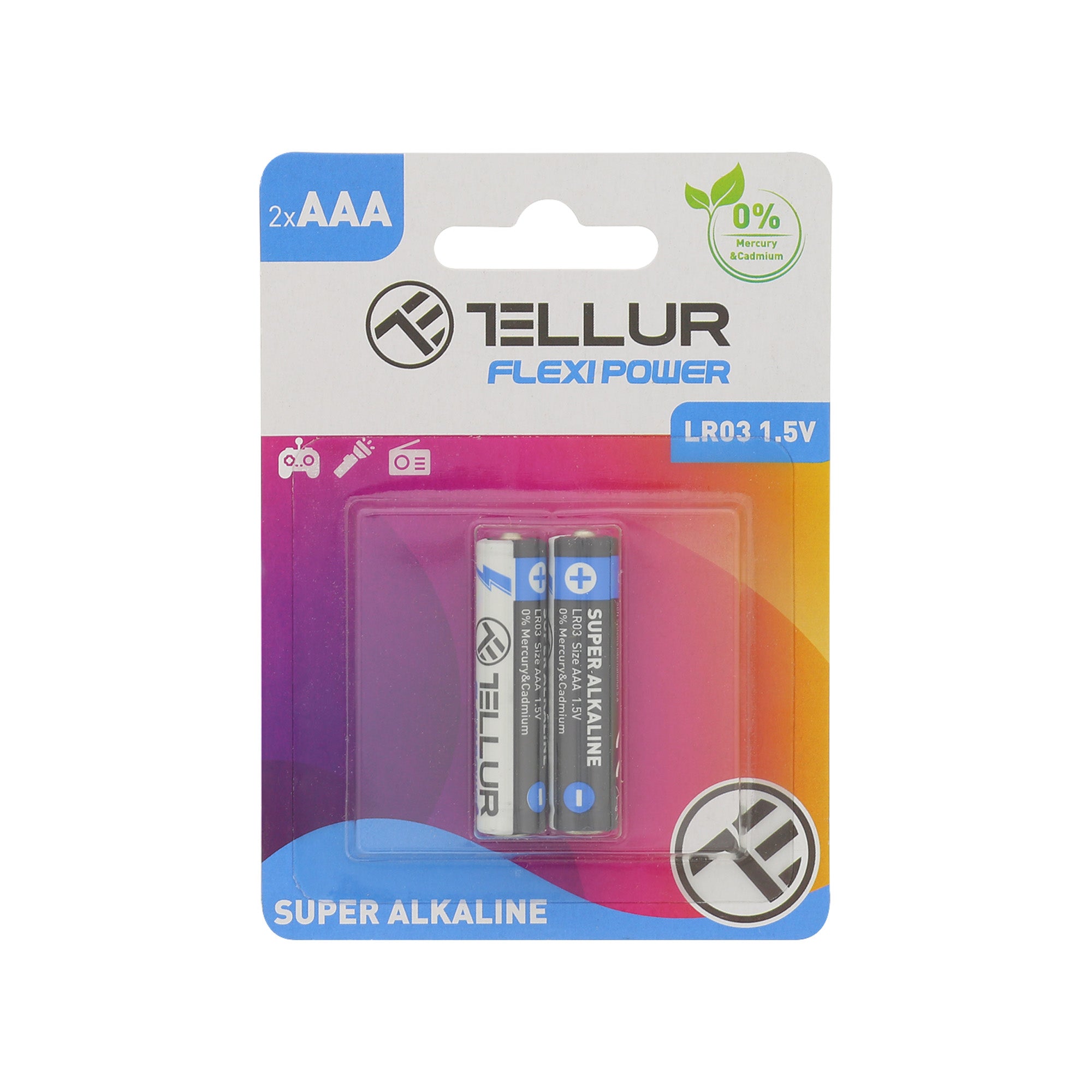 Tellur Flexi Power battery, Super Alkaline, AAA LR03, 1.5V, 2 pcs/set - TELLUR