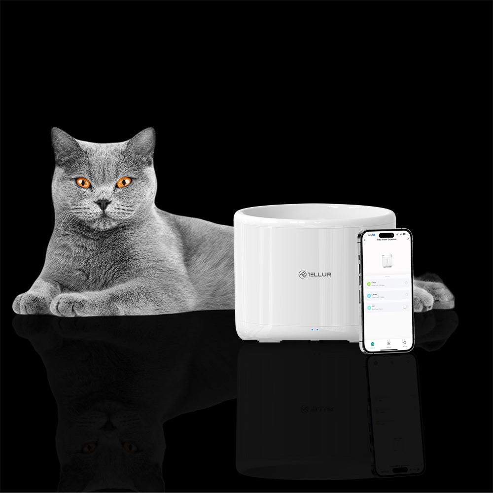 Smart WiFi Pet Water Dispenser, 2L, White - TELLUR