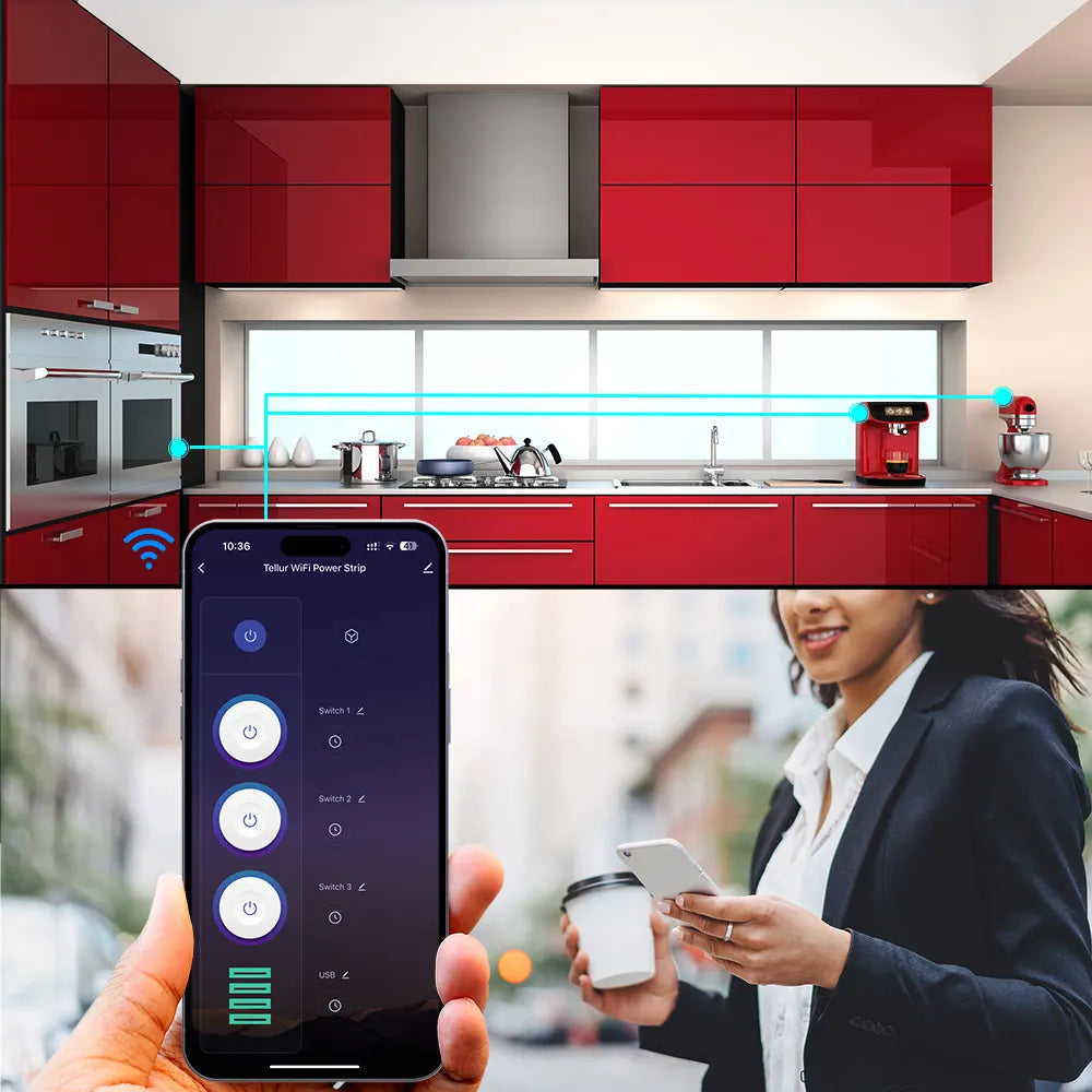 Smart WiFi Power Strip, 3 Outlets, PD30W, QC18W, 2xUSB 2.4A, 2500W, 10A, 2m - TELLUR