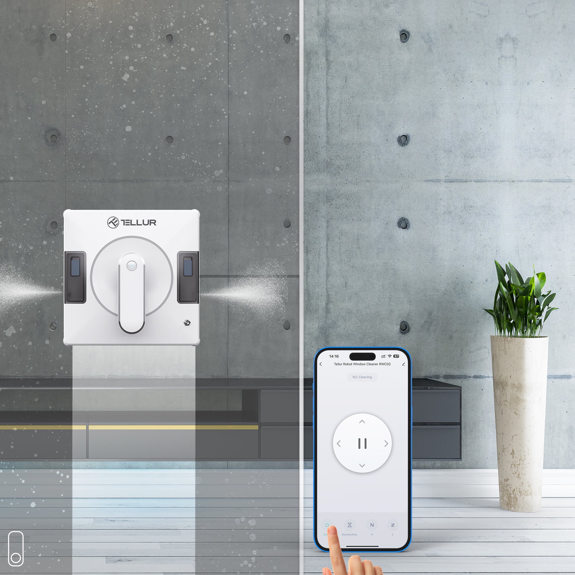 Tellur Smart WiFi Robot Window Cleaner, RWC02, 72W, two water tanks, anti fall, white - TELLUR