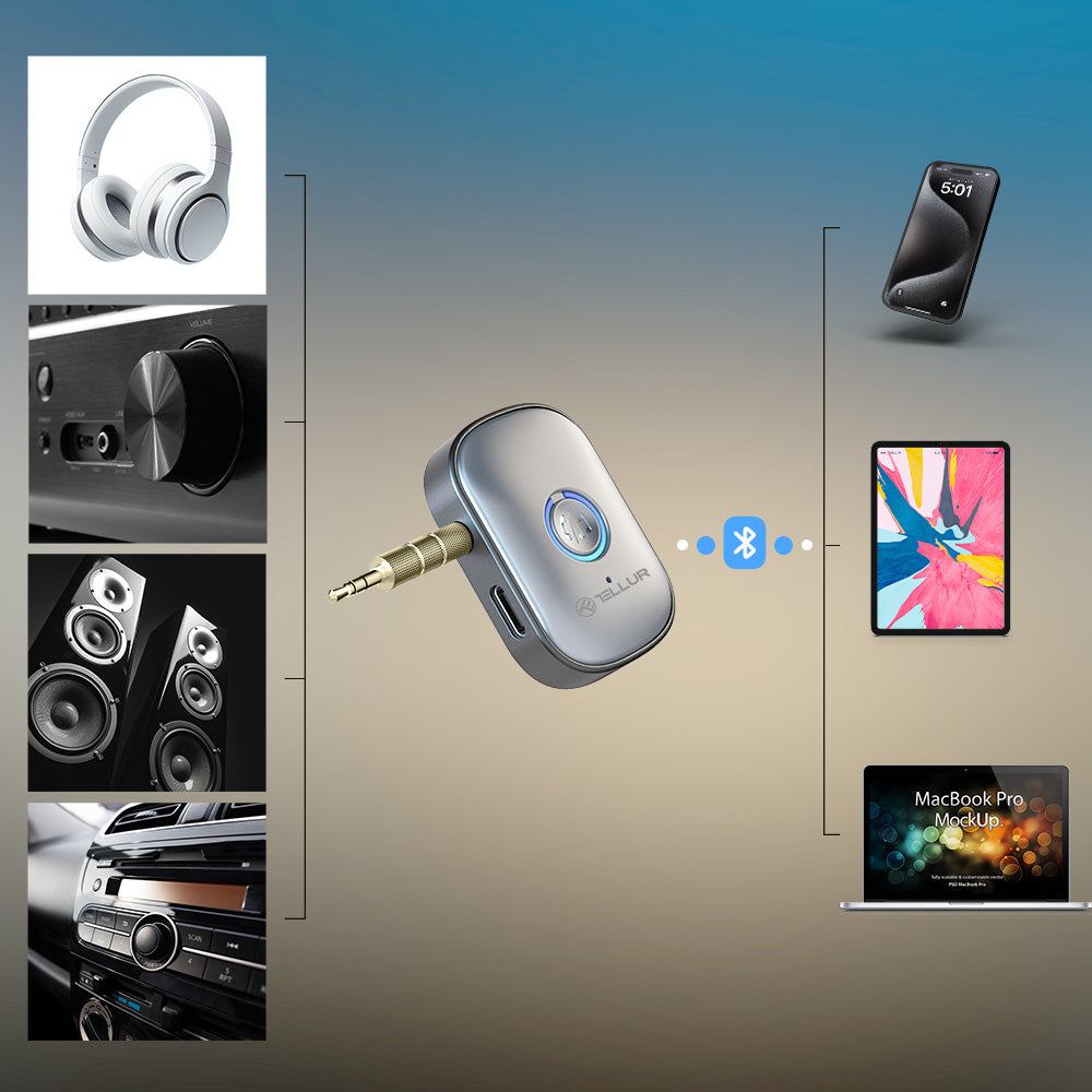 Bluetooth audio receiver, portable 3.5mm Aux adapter - TELLUR