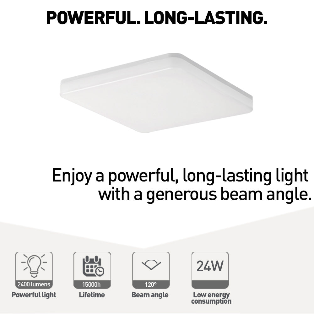 Smart WiFi Ceiling Light, RGB, 24W, Square, White - TELLUR