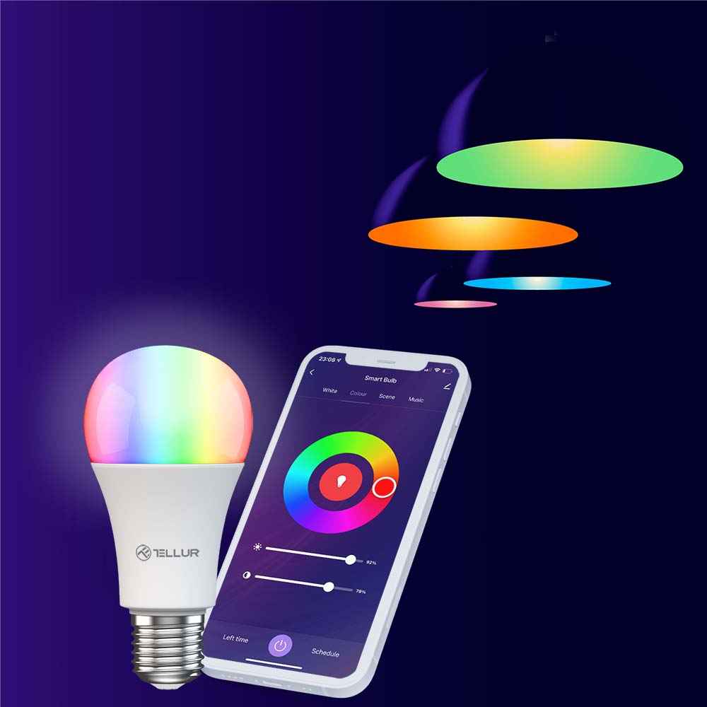 WiFi Smart Bulb E27, 9W, white/warm/RGB, dimmer - TELLUR