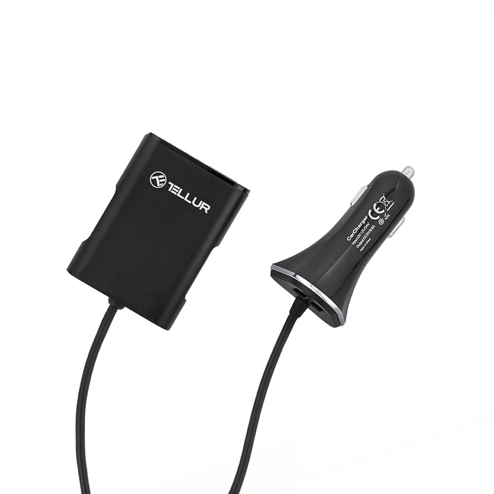 4 ports USB Car Charger with extension, 9.6A - TELLUR
