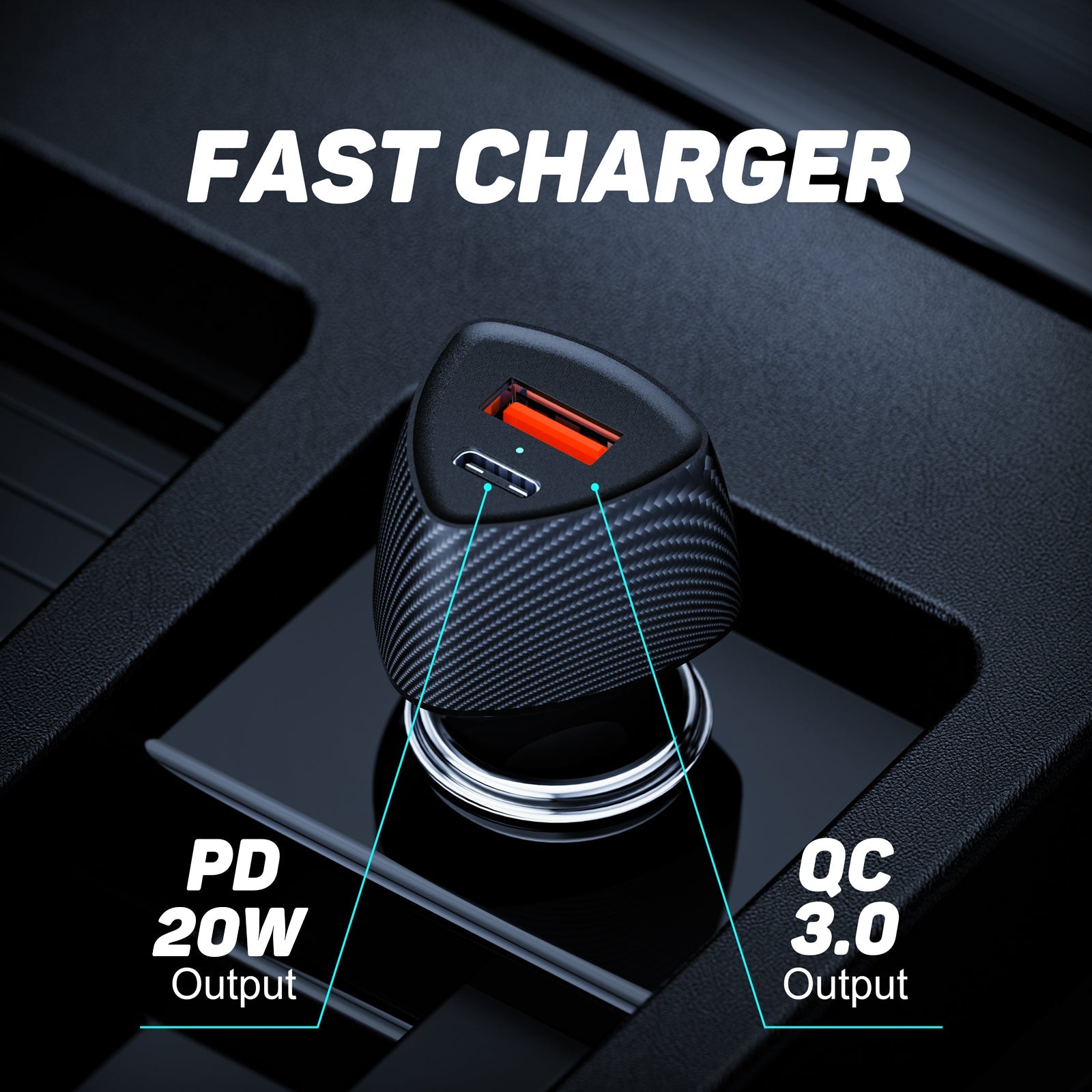 FCC10 2 Ports Car Charger (PD20W+QC3.0), 38W - TELLUR