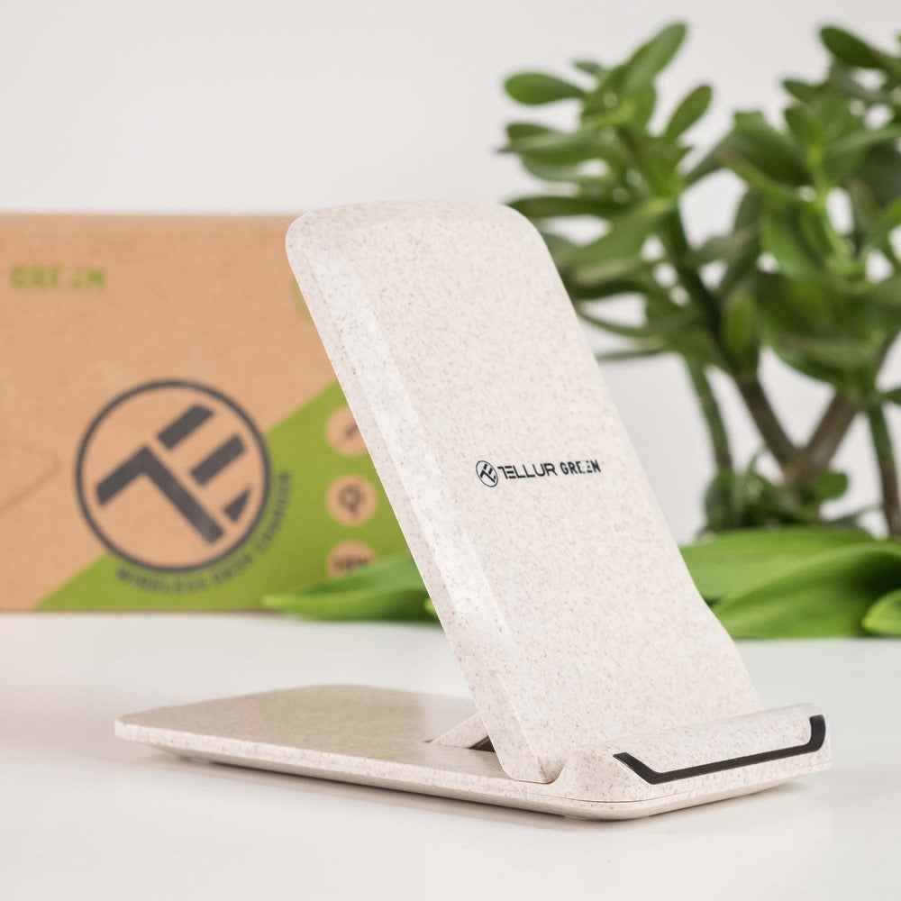 Tellur Green Qi wireless fast desk charger, 15W, Qi certified, foldable, cream - TELLUR