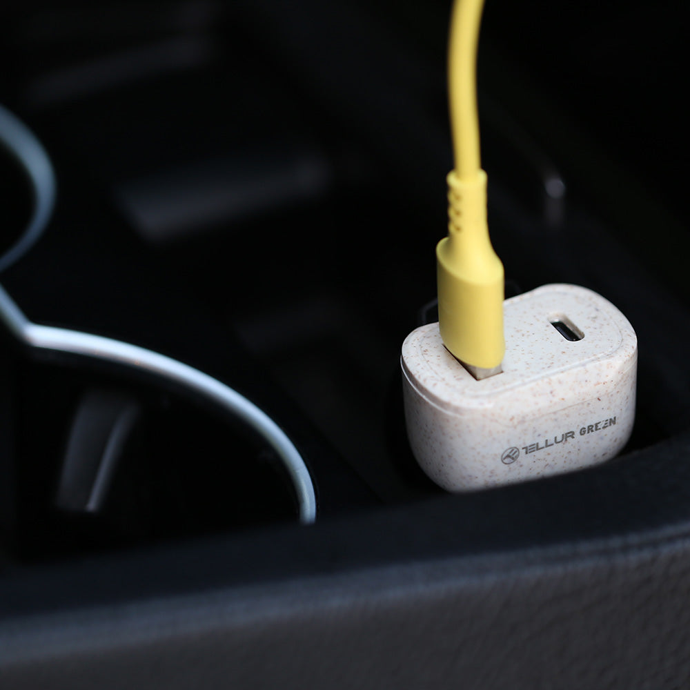 Tellur Green car charger, 36W, 6A (PD18W + QC3.0 18W), cream - TELLUR