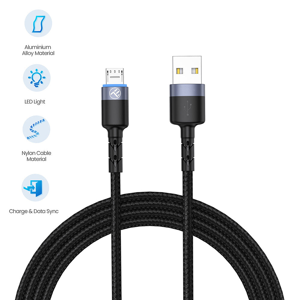 Data cable USB to Micro USB with LED light, 2m - TELLUR