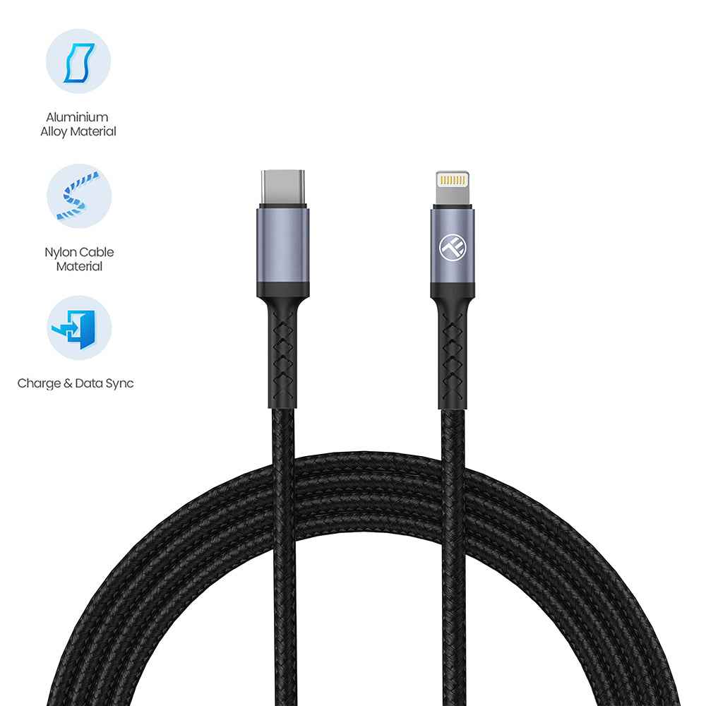 Data Cable Type-C To Lightning, 2A, PD18W, 1m, nylon - TELLUR