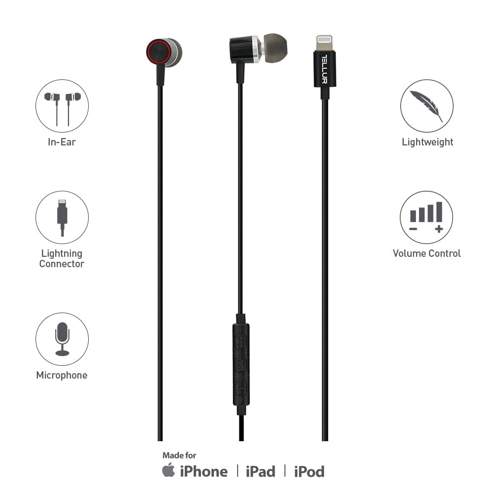 Apple MFI Certified Lightning (for iPhone) In-ear Headphones - TELLUR