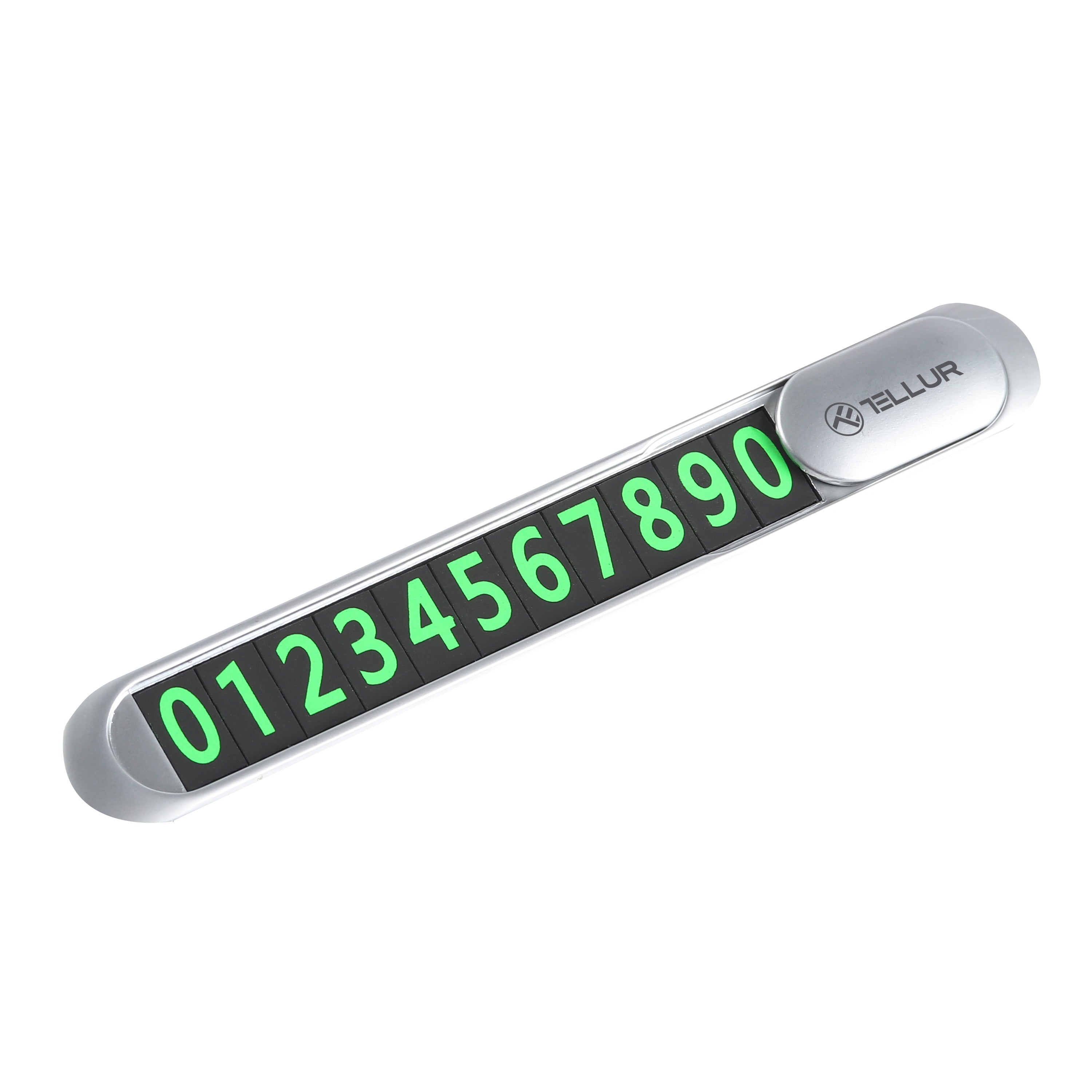 Temporary car parking phone number card, metallic, silver - TELLUR