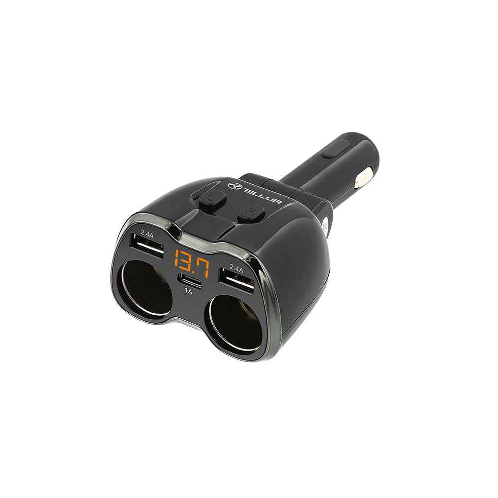 Two Sockets Cigarette Lighter Splitter - TELLUR