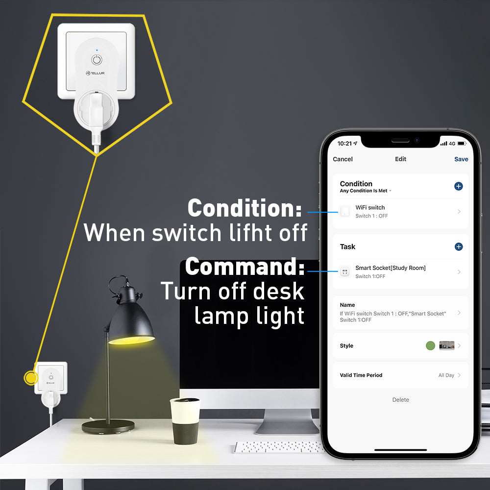 WiFi AC Plug 2400W 10A USB - TELLUR
