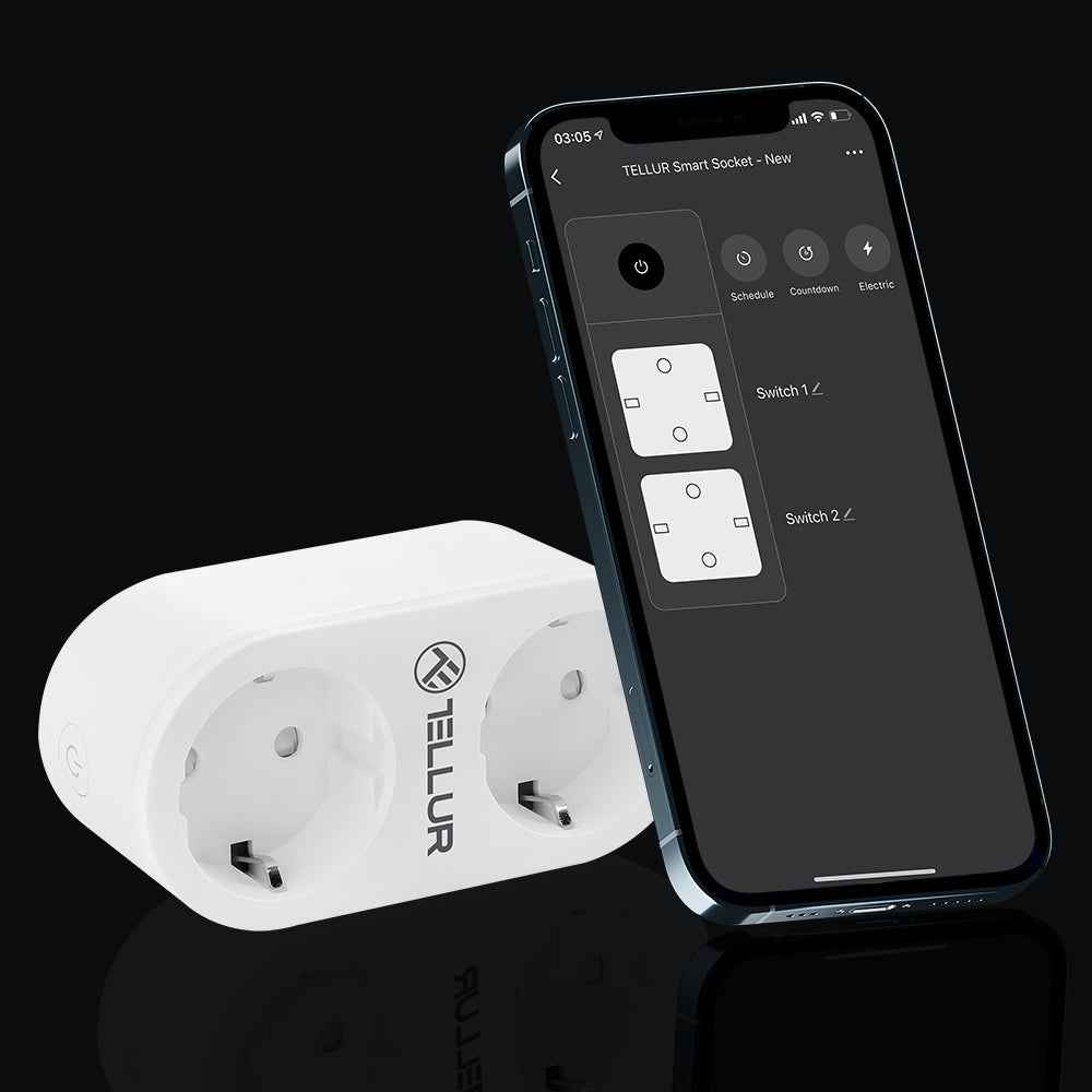 WiFi Smart AC socket, 2 ports, 16A - TELLUR