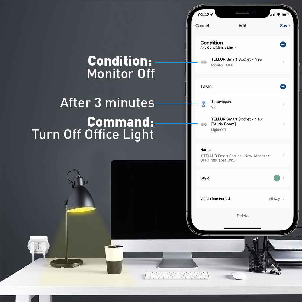 WiFi Smart AC socket, 2 ports, 16A - TELLUR