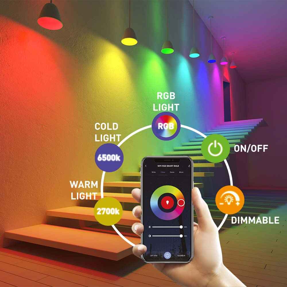 WiFi Smart Bulb E27, 9W, white/warm/RGB, dimmer - TELLUR