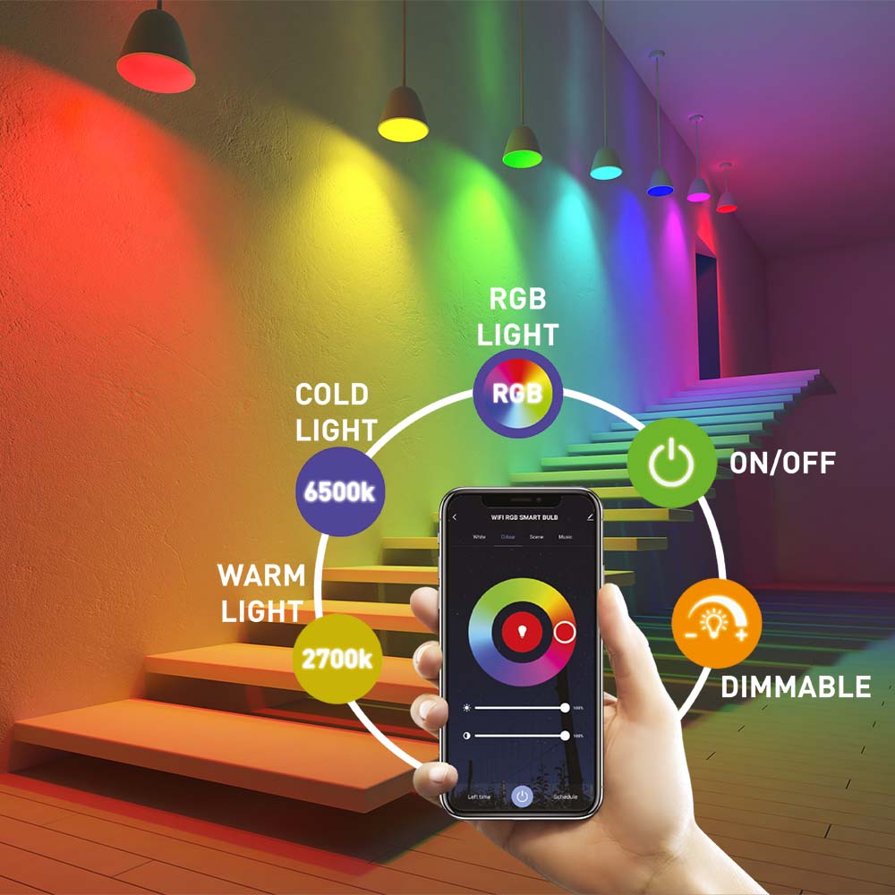 WiFi Smart Bulb E27 – 10W, White & RGB, Dimmable - TELLUR