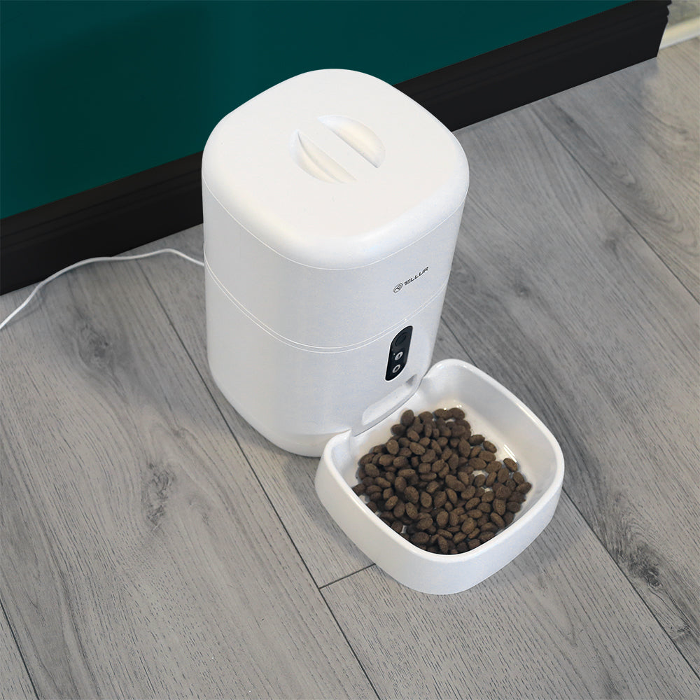 Smart WiFi Pet Feeder, UltraHD Camera, 4L, White - TELLUR
