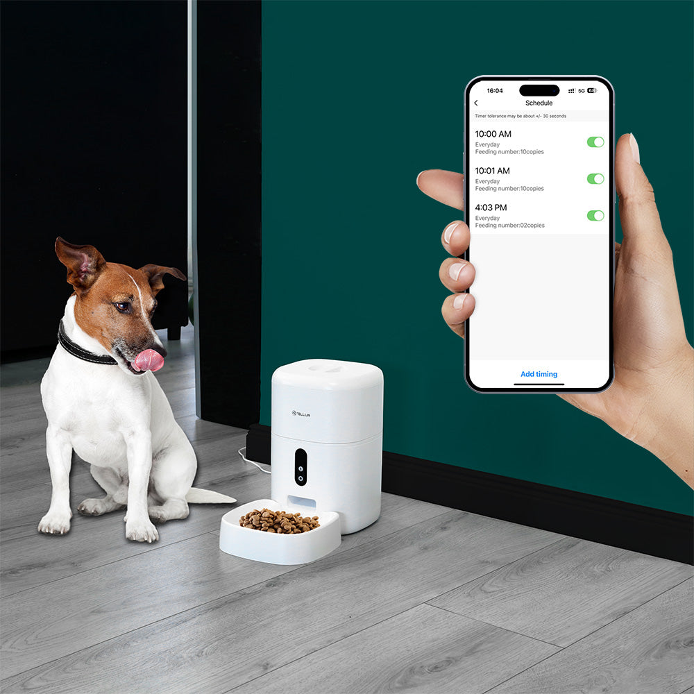 Smart WiFi Pet Feeder, UltraHD Camera, 4L, White - TELLUR