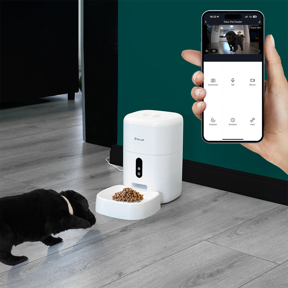 Smart WiFi Pet Feeder, UltraHD Camera, 4L, White - TELLUR