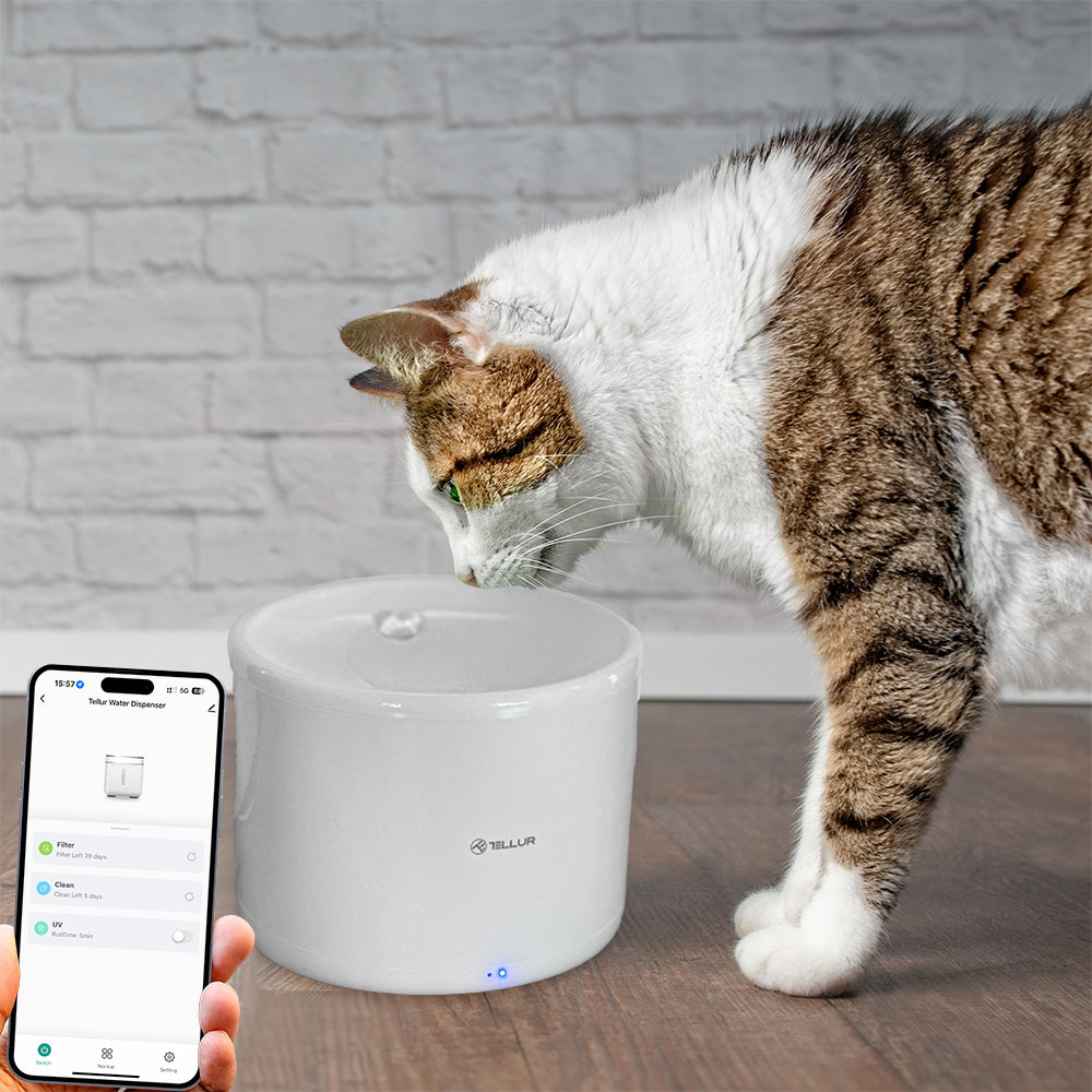 Smart WiFi Pet Water Dispenser, 2L, White - TELLUR