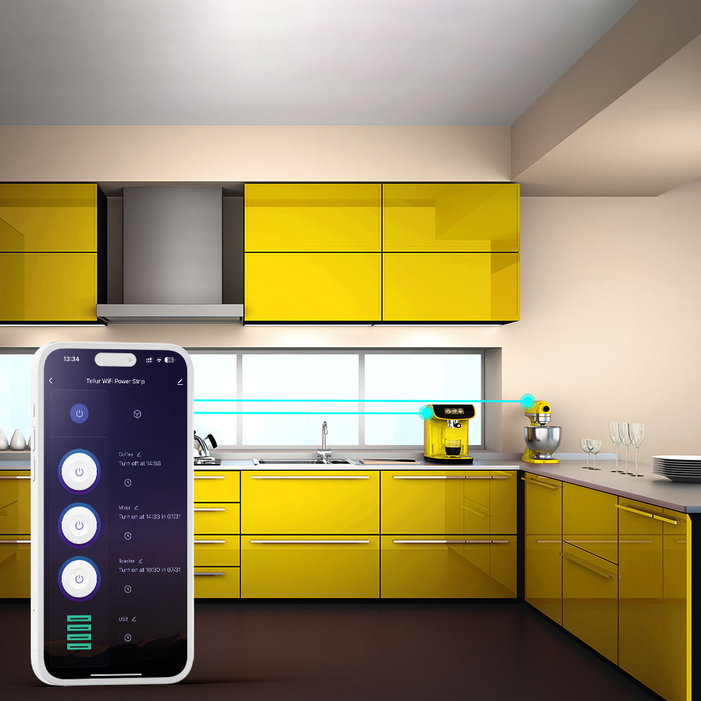 Smart WiFi Power Strip, 3 Outlets, PD30W, QC18W, 2xUSB 2.4A, 2500W, 10A, 2m - TELLUR