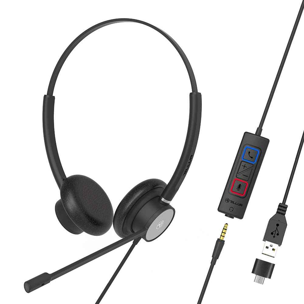 Wired headset Voice 420, Binaural, USB jack 3.5mm - TELLUR