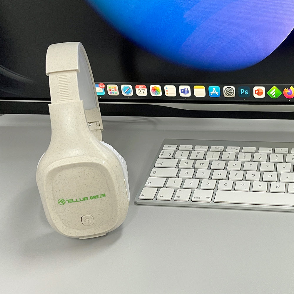 Tellur Green Bluetooth Over-Ear Headphones Pulse, Foldable, Cream - TELLUR