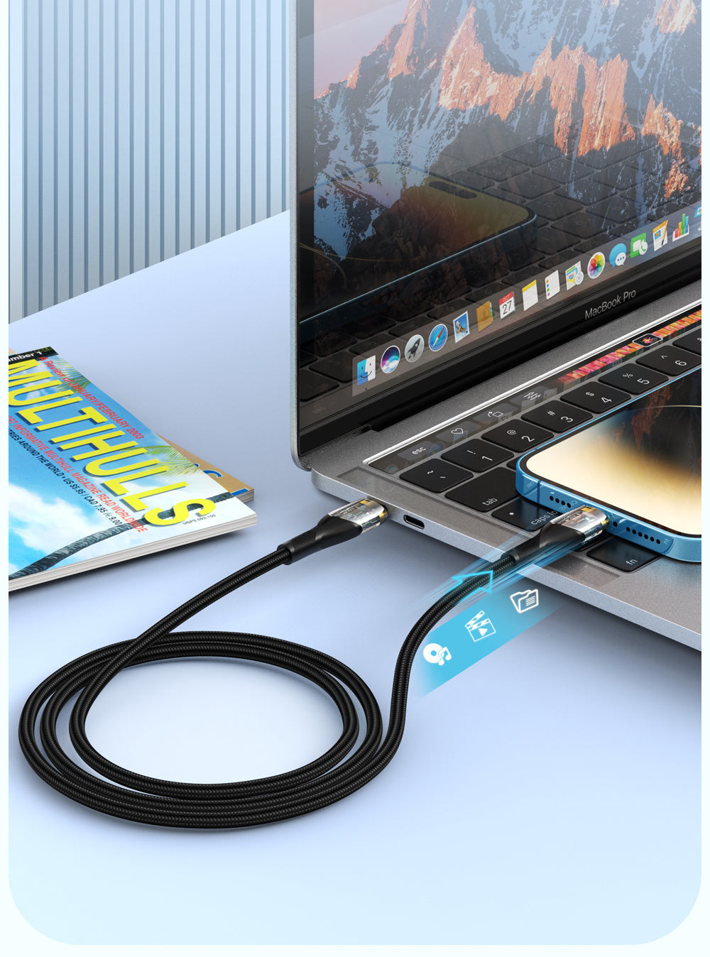 USB-C to Lightning cable, Transparent series, 27W PD, 1m - TELLUR