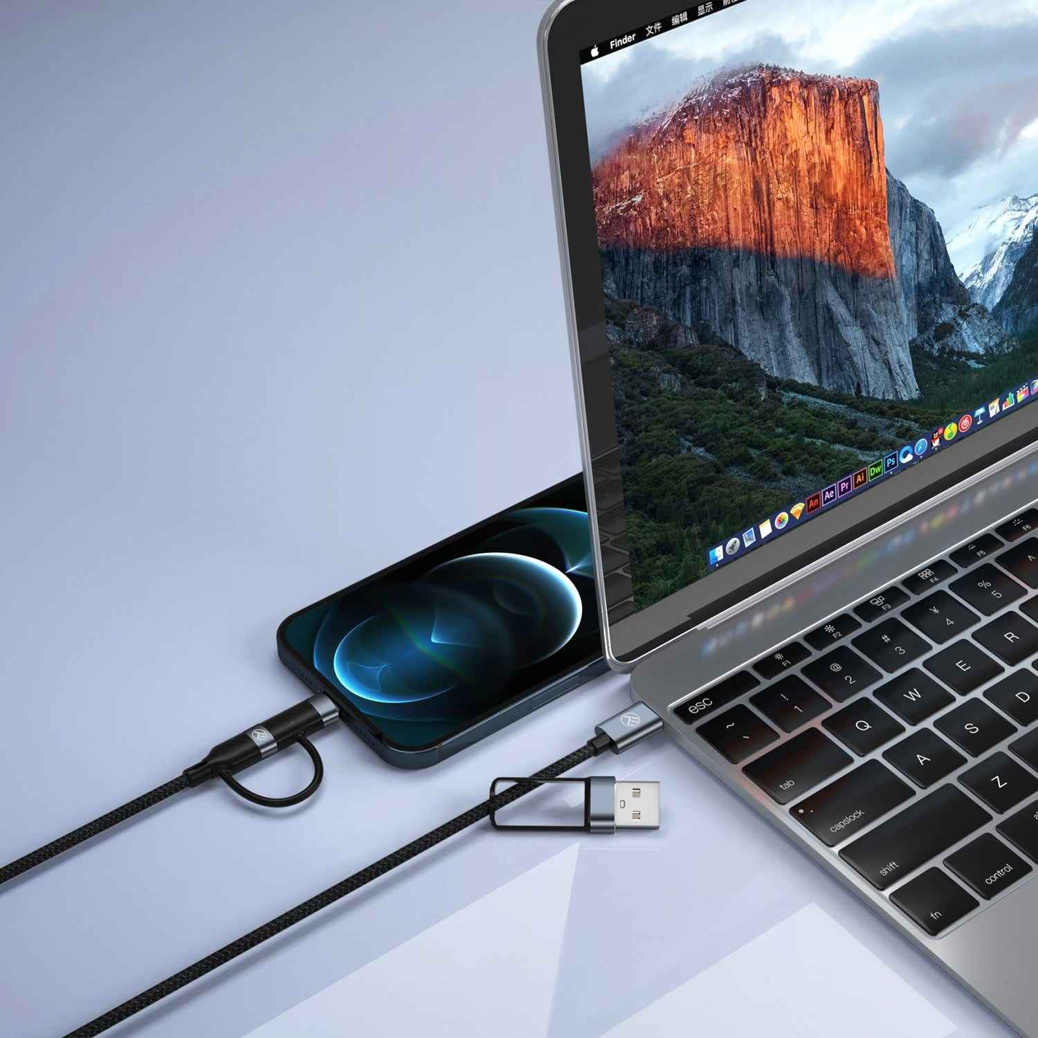 4-IN-1 USB/USB-C to USB-C/Lightning cable, 1m - TELLUR