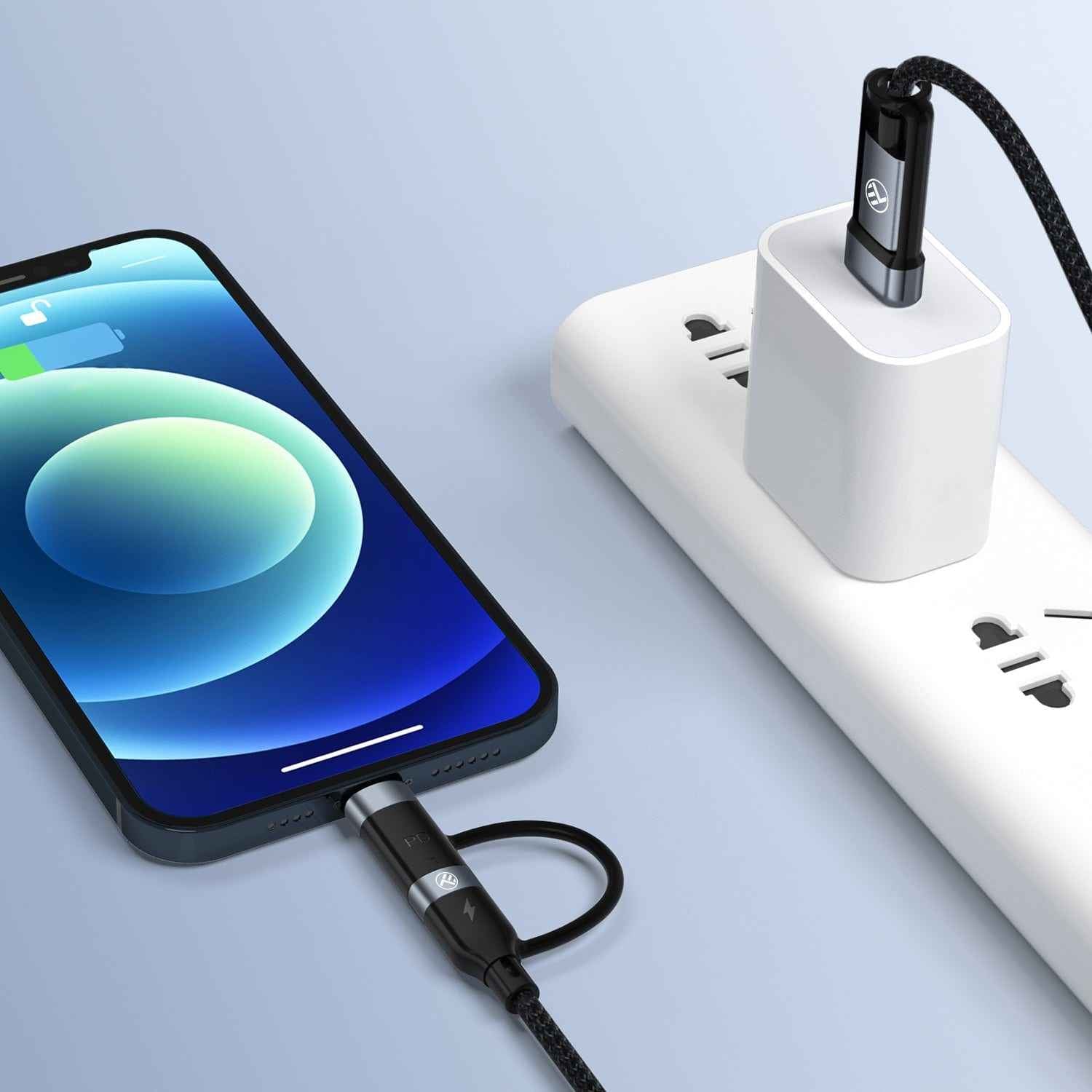 4-IN-1 USB/USB-C to USB-C/Lightning cable, 1m - TELLUR