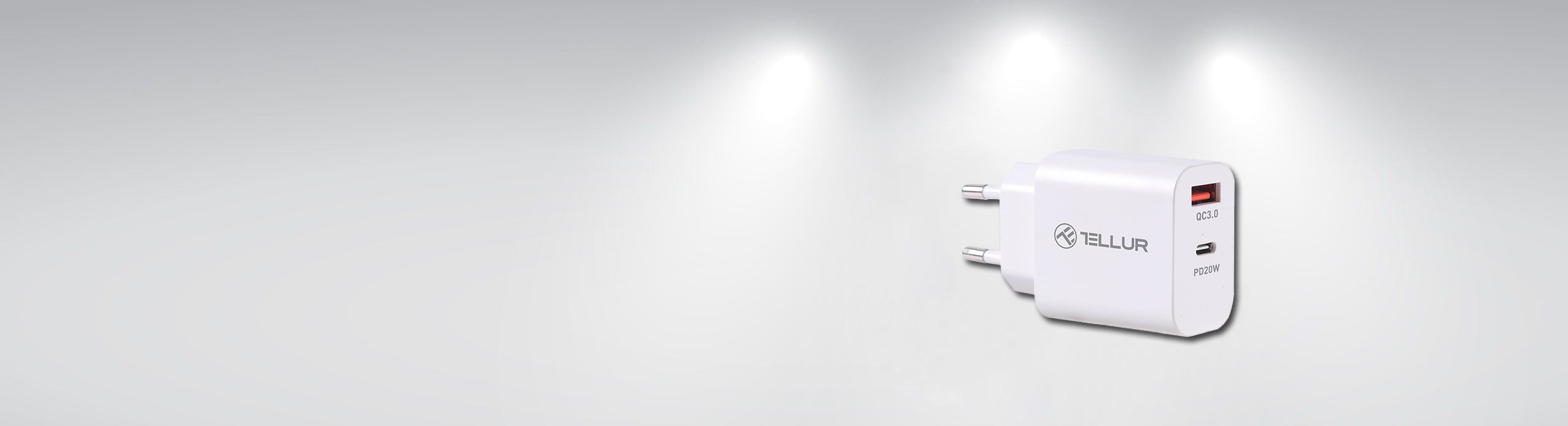 PDHC101 Dual port wall charger, PD 20W + QC3.0 18W, white - TELLUR